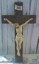 Mixed Media Textured Cross Wall Art Panel on Wood, Baroque Ornate Relief with Gold and Cream, listing 2