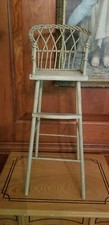 Antique Green-Painted Wicker Doll Barrel Chair with Upholstered Seat — listing 4