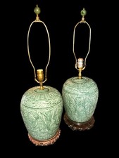 Chinese-Style Celadon Porcelain Table Lamp with Relief Phoenix Medallion and Elephant-Head Handles — listing 3