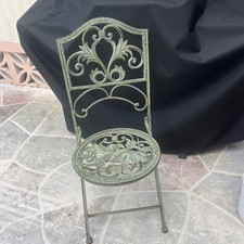 Set of 4 Vintage French-Style Wrought Iron & Woven Cane Folding Bistro Chairs with Cherub Motif — listing 4