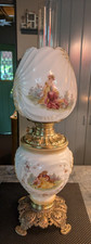 Pair of Vintage 1971 Gone with the Wind Style Hurricane Table Lamps with Floral Painted Glass — listing 3