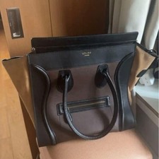 Céline Micro/Mini Luggage Tote in Tricolor Leather (Black, Nude/Beige, Rust Red)