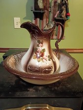 Hand-Painted Ceramic Pitcher and Basin/Bowl Set with Blue & Yellow Floral Motif — listing 2