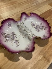 Antique Victorian Hand-Painted Porcelain Three-Section Leaf-Form Sweetmeat / Divided Serving Dish with Center Twist Handle — listing 4