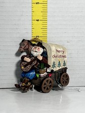 Vintage Western Cowboy Santa Claus Figure with Lasso and Suede Chaps on Wood Base — listing 5