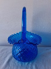 Hand-Blown Art Glass Free-Form Basket Bowl with Pink, Blue & Green Swirls — listing 2