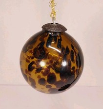 Amber Ribbed Glass Kugel-Style Onion/Spinning-Top Ornament with Embossed Metal Cap — listing 5