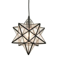 Set of 5 Moravian Star Glass & Metal Pendant Light Fixtures — listing 3