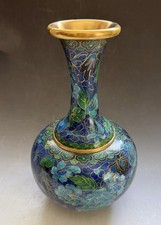 Vintage Chinese Cloisonné Baluster Vase with Peony, Iris and Bird Motif on White Ground — listing 4