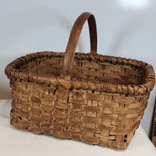 Antique Hand-Woven Splint Gathering Basket with Natural Branch Handle — listing 6