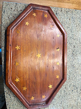 Grouping of Vintage Items: Wooden Tray with Cut Handles, Green Ceramic Bowl, and Turned Wood Canister — listing 3