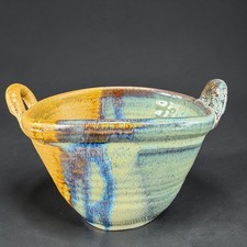 Studio Art Pottery Green-Glazed Handled Saucepan / Pipkin Bowl, Artist Signed & Dated