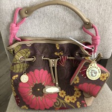 Spartina 449 Daufuskie Island Linen-Blend Drawstring Bucket Handbag with Black & Cream Cross Print — listing 2