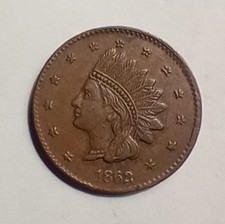1863 Civil War Token - Indian Head Obverse / Patriotic Reverse (Copper Cent-Sized) — listing 6