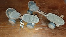 clamp roller skates Vintage Adjustable Clamp-On Metal Roller Skates with Leather Ankle Straps — listing 3