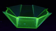 Vintage Uranium Green Depression Glass Bowl with Etched Floral Wheat Design — listing 3