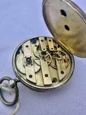 Antique Silver Open-Face Key-Wind Pocket Watch with White Enamel Roman Numeral Dial — listing 6