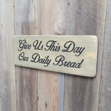 Vintage Carved Oak Serving Tray with "Give Us This Day Our Daily Bread" Farm Scene Relief — listing 2
