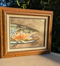 Framed Decorative Print of Brown Trout (Salmo Trutta) on Faux-Weathered Wood Background — listing 5