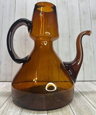 Amber Hand-Blown Glass Square Teapot-Form Vase with Applied Handle and Spout Etched signature — listing 2