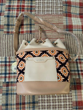Spartina 449 Daufuskie Island Linen-Blend Drawstring Bucket Handbag with Black & Cream Cross Print — listing 3