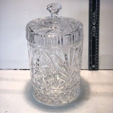 Cut Crystal Lidded Biscuit Barrel / Covered Jar with Diamond and Fan Pattern — listing 3