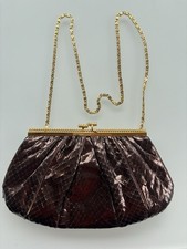 Vintage Pink Snakeskin-Embossed Frame Evening Bag with Beaded Bow Strap — listing 5
