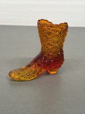 Amberina Pressed Glass Figural Victorian Shoe / Slipper with Floral Daisy Button Pattern Fenton, listing 4