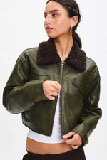 BDG Faux Leather Shearling-Lined Aviator Jacket, Brown, Size S (UK 8-10) — listing 4