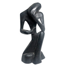 African Style Carved Wood Mask on Metal-Clad Stand, Elongated Coiffure — listing 5