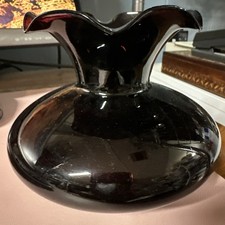 Vintage Black Amethyst Glass Vase with Hand-Painted Pastel Brushstroke Design — listing 3
