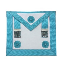 Masonic Craft Lodge Officer's Apron with Light Blue Silk Trim, Rosettes, and Silver Bullion Tassels