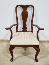 Ethan Allen Georgian-Style Gainsborough Library Armchair with Mahogany Carved Frame and Gold Striped Silk Upholstery — listing 4