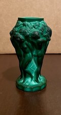 Czech Malachite Glass Covered Box with Figural Gnome/Dwarf Finial — listing 5
