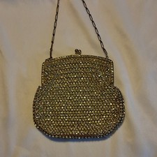 Silver Metallic Mesh Rhinestone Evening Clutch with Chain Strap — listing 4