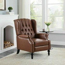 Traditional Tufted Burgundy Leather Wingback Recliner with Nailhead Trim — listing 3