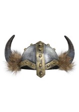 Reproduction Steel Horned & Spiked Viking/Barbarian Helmet with Brass Lion Emblem — listing 4