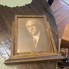 Antique Swivel Tabletop Photo Frame with Carved Crest and Pedestal Stand — listing 2