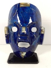 Mexican Mosaic Stone Inlay Aztec/Mayan Funerary Mask on Obsidian Base, listing 3