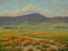 Original Landscape Oil Painting of Rolling Fields and Hills in Dark Wood Frame — listing 6