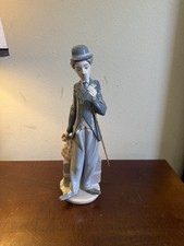 Charlie Chaplin 'The Tramp' Painted Figurine with Cane, Bowler Hat and Cigar No marks at all