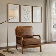 Vintage Mid-Century Wood Frame Armchair with Red Vinyl Upholstery — listing 2