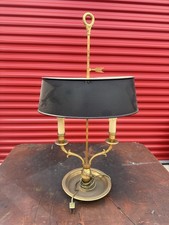 Vintage Bouillotte-Style Double Candlestick Table Lamp with Brass Base and Drum Shade — listing 4