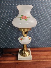 Vintage Mid-Century Milk Glass Boudoir Table Lamp with Fluted Column, Marble Base, and Original Ruffled Tulle Drum Shade — listing 4