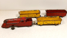 Antique Pressed-Steel Ride-On Locomotive Pull Toy with Tender, Bell, Whistle and Cowcatcher — listing 5