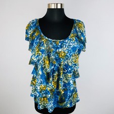 AB Studio Purple and Black Tiered Ruffle Front Top, Size Large — listing 3