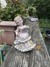 Antique Victorian Porcelain Free-Form Ruffled Bowl with Green Floral Transfer and Gilt Trim — listing 6