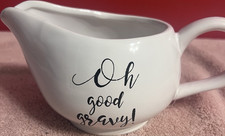 White Ceramic Gravy Boat with Attached Underplate, Swan/Scroll Handle, listing 3