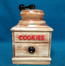 Vintage Ceramic Coffee Grinder-Shaped Cookie Jar with Faux Woodgrain Glaze