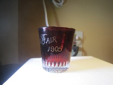 Victorian Ruby Stained EAPG Souvenir Cruet with Stopper, Engraved 'P.J. Atlantic City 1894' — listing 4